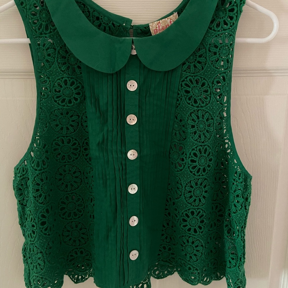NWT Anthropologie Green Lace Floral Collared Blouse